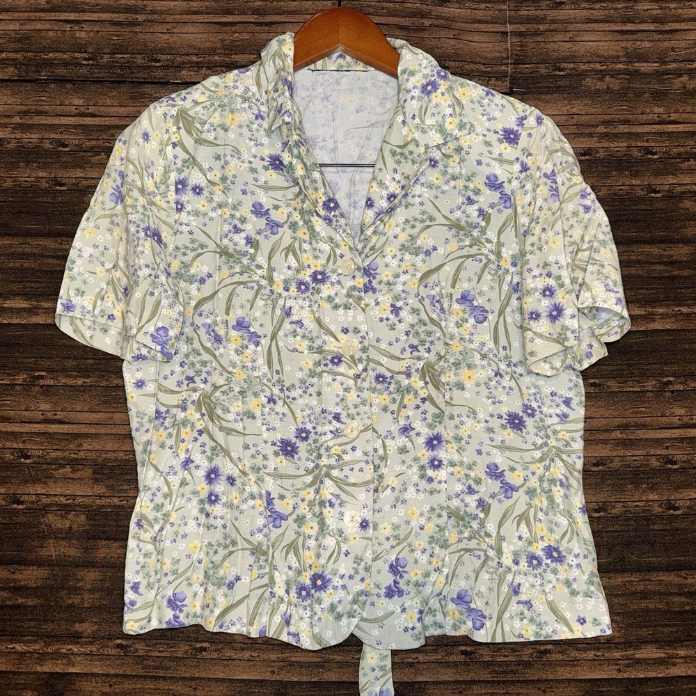 Unbranded No Tag Women's Green Floral Button Up Blouse Size XS